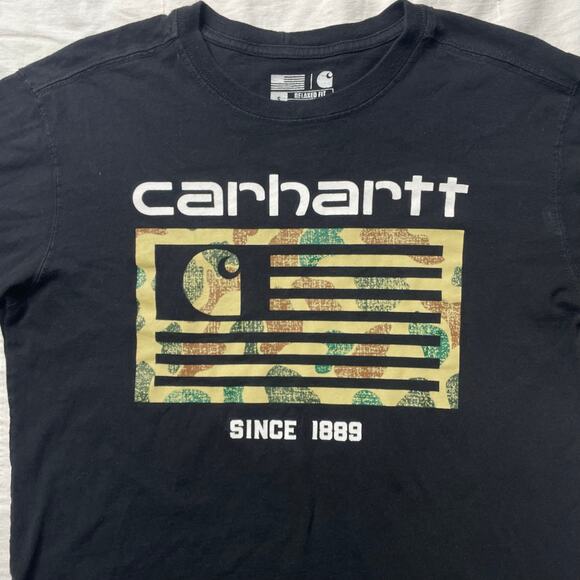 Carhartt Relaxed Fit Midweight Camo Flag Graphic Shirt Small Men's Long Sleeve - Picture 4 of 6